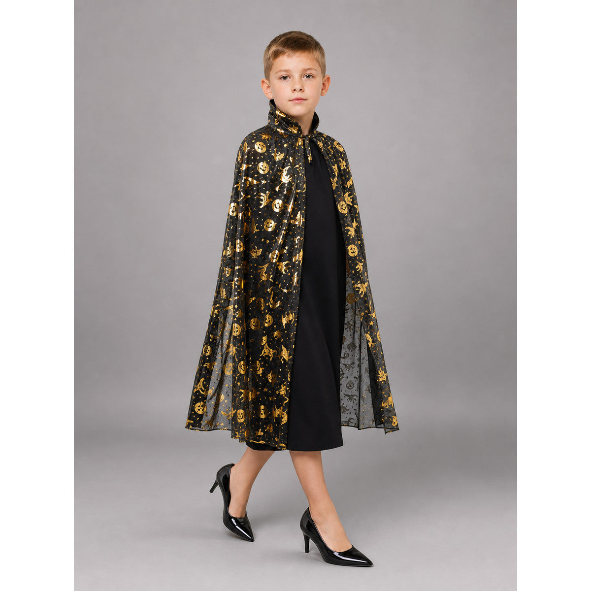 Black Carnival Cloak with a High Collar