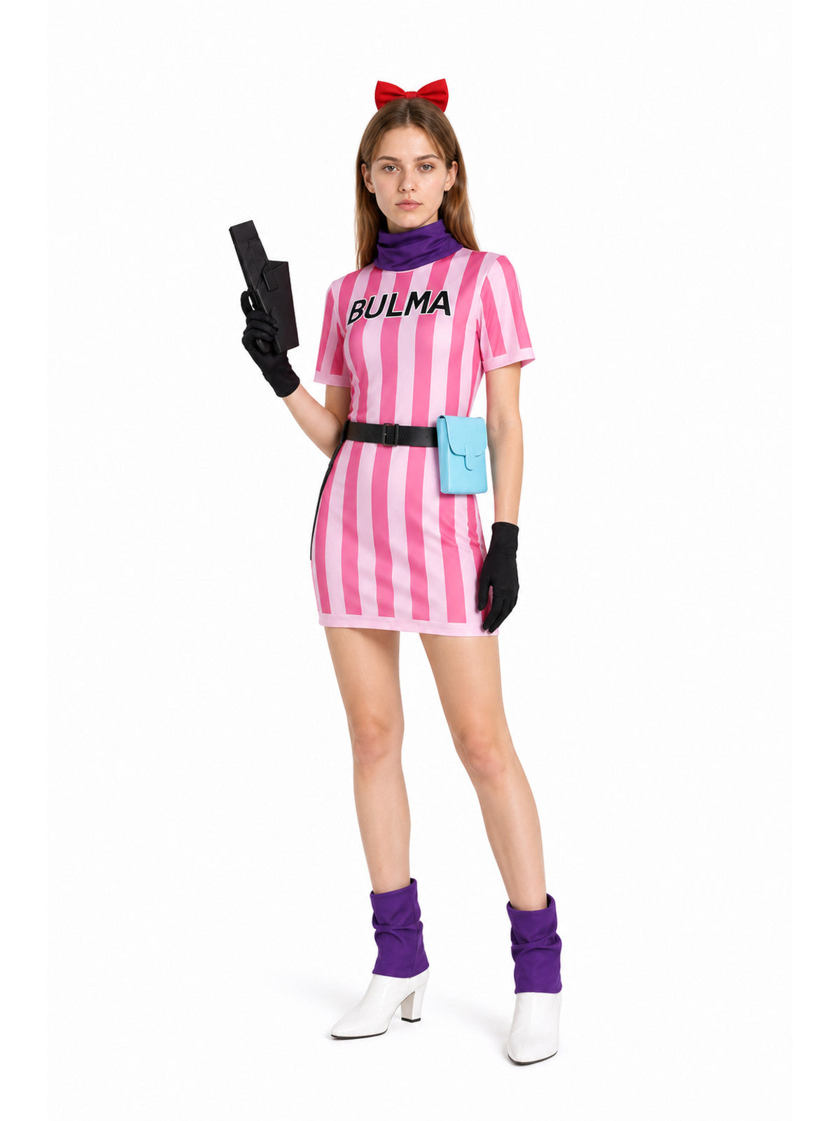 Bulma Cosplay Costume with Striped Dress