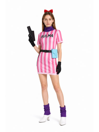 Bulma Cosplay Costume with Striped Dress