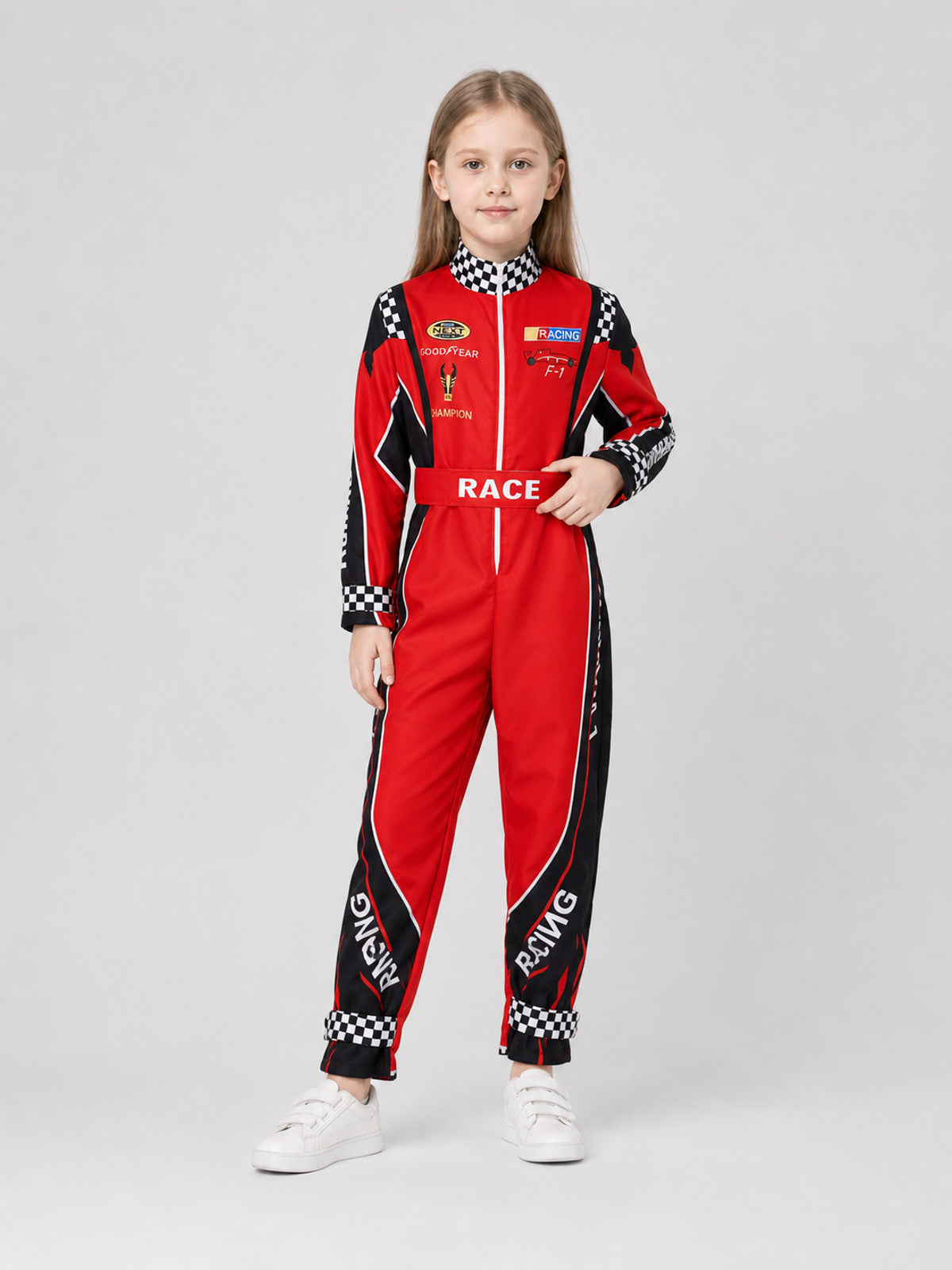 Red and Black Racing Jumpsuit for Cosplay with Belt Costumes detail
