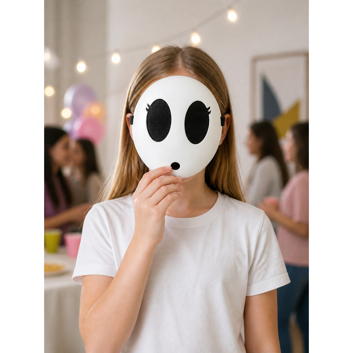 White Halloween Mask, Half Mask with Black Eye Openings lifestyle view