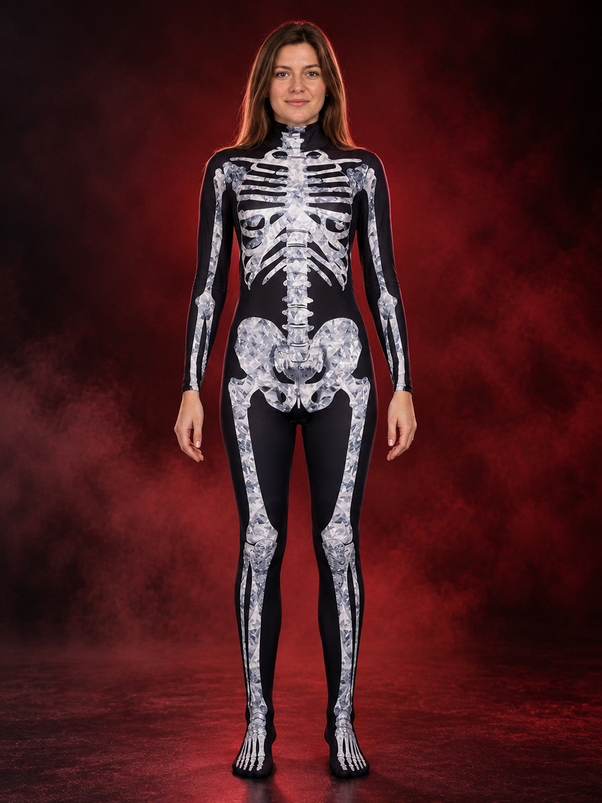 Skeleton Halloween Costume Black Tight Jumpsuit