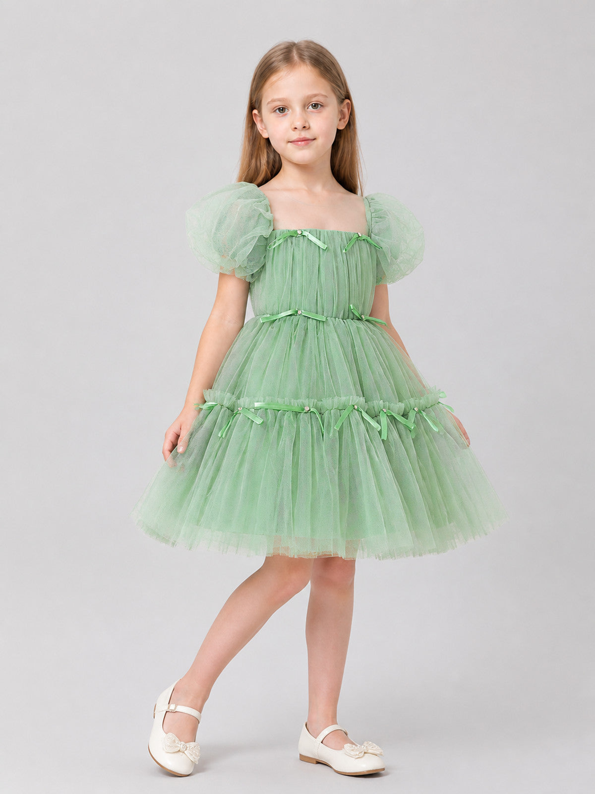 Festive Princess Dress with a Full Skirt and Bows Costume Dresses detail