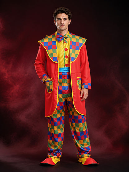 Unisex Jester Costume Set, Colorful Checkered Print with Bow Tie, Halloween