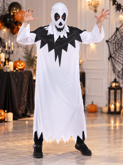 White Carnival Costume with Skull and Black Trim lifestyle view