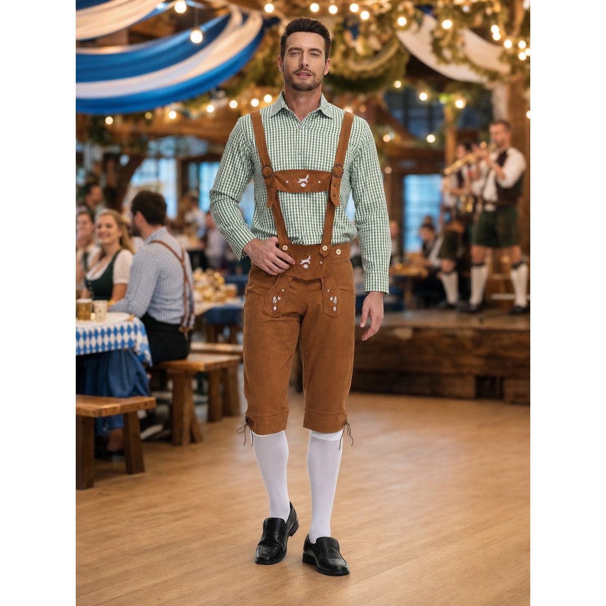 National Costume with Embroidered Details and Plaid Shirt