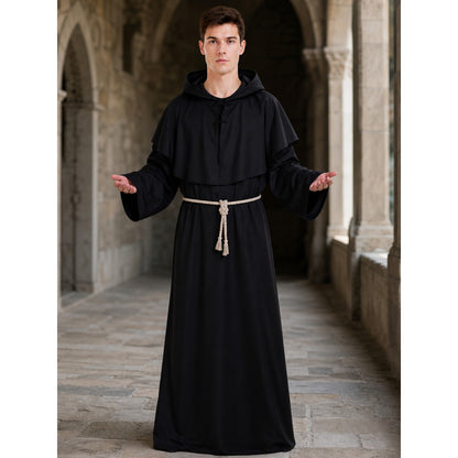 Black Hooded Robe Costume, Medieval Look lifestyle view
