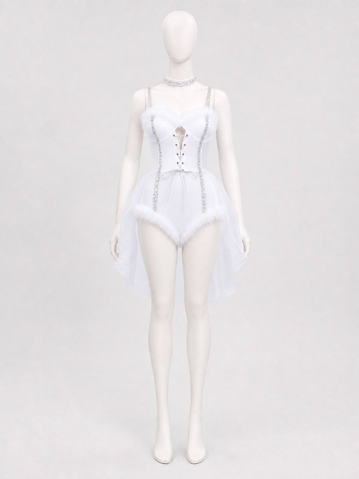 White One-Piece Rabbit Costume with Ears and Trim Costumes detail