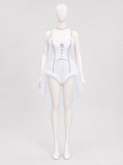 White One-Piece Rabbit Costume with Ears and Trim Costumes detail
