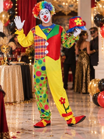 Adult Clown Costume with Hat and Bow Tie