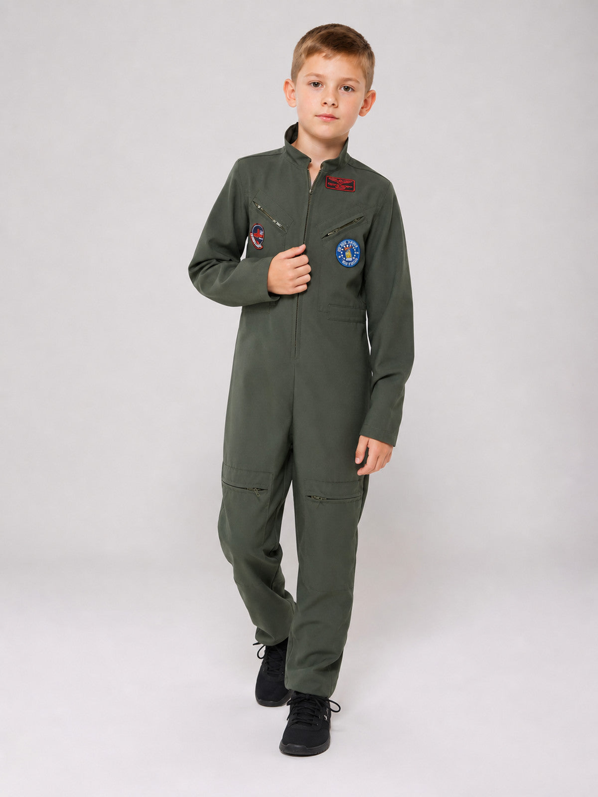 Pilot costume with goggles and an ID tag for role play lifestyle view