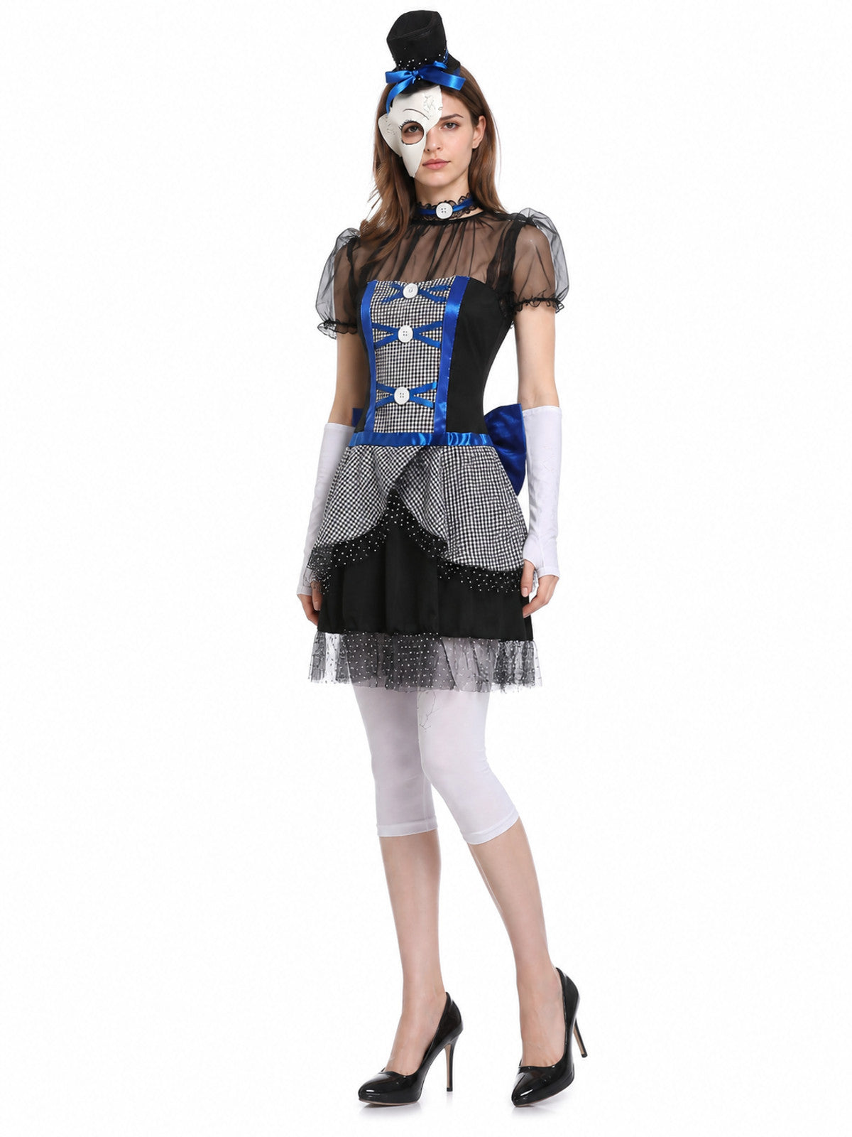 Stage Dress with Black-and-White Check Pattern and Bow