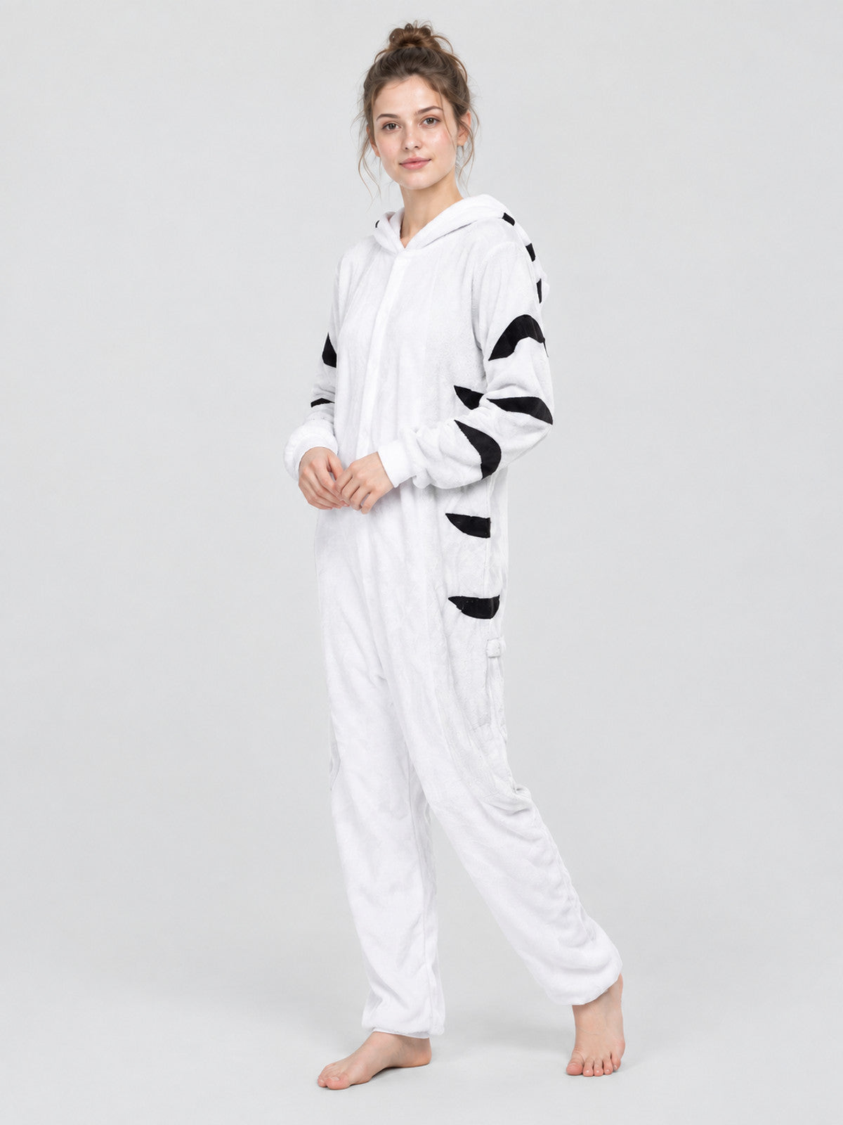 Pajama Jumpsuit White with Black Spots and Hood