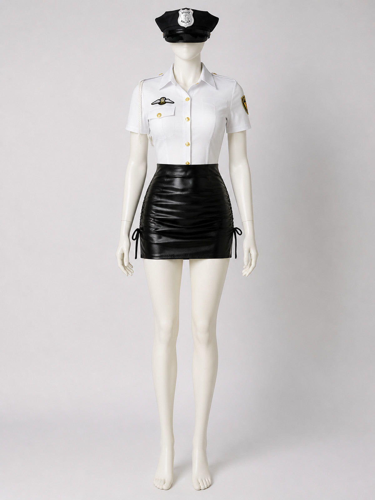 Women's Sexy Police Officer Costume Set - White Top & Black Skirt with Gold main product view