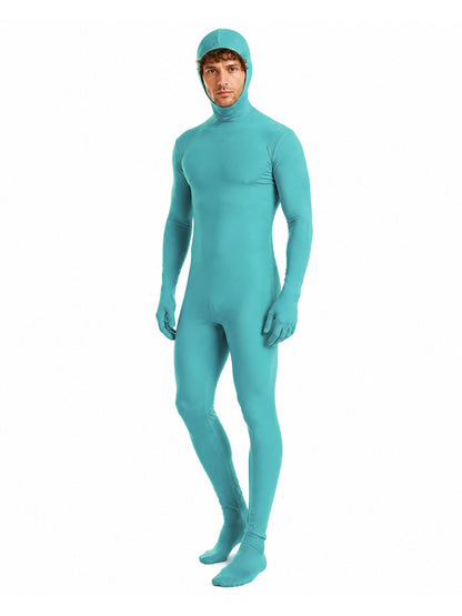 Turquoise Zentai Costume with Hood and Open Face