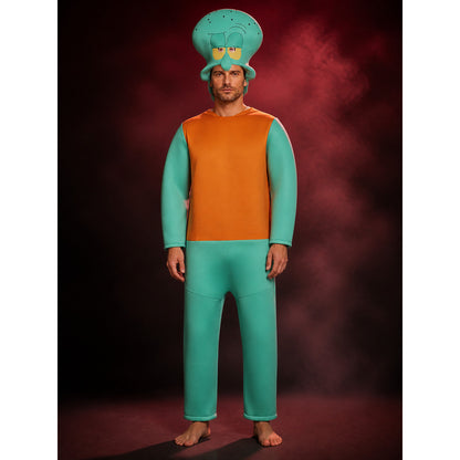 Unisex Squidward Costume Jumpsuit with Headpiece, Halloween Cosplay Outfit main product view