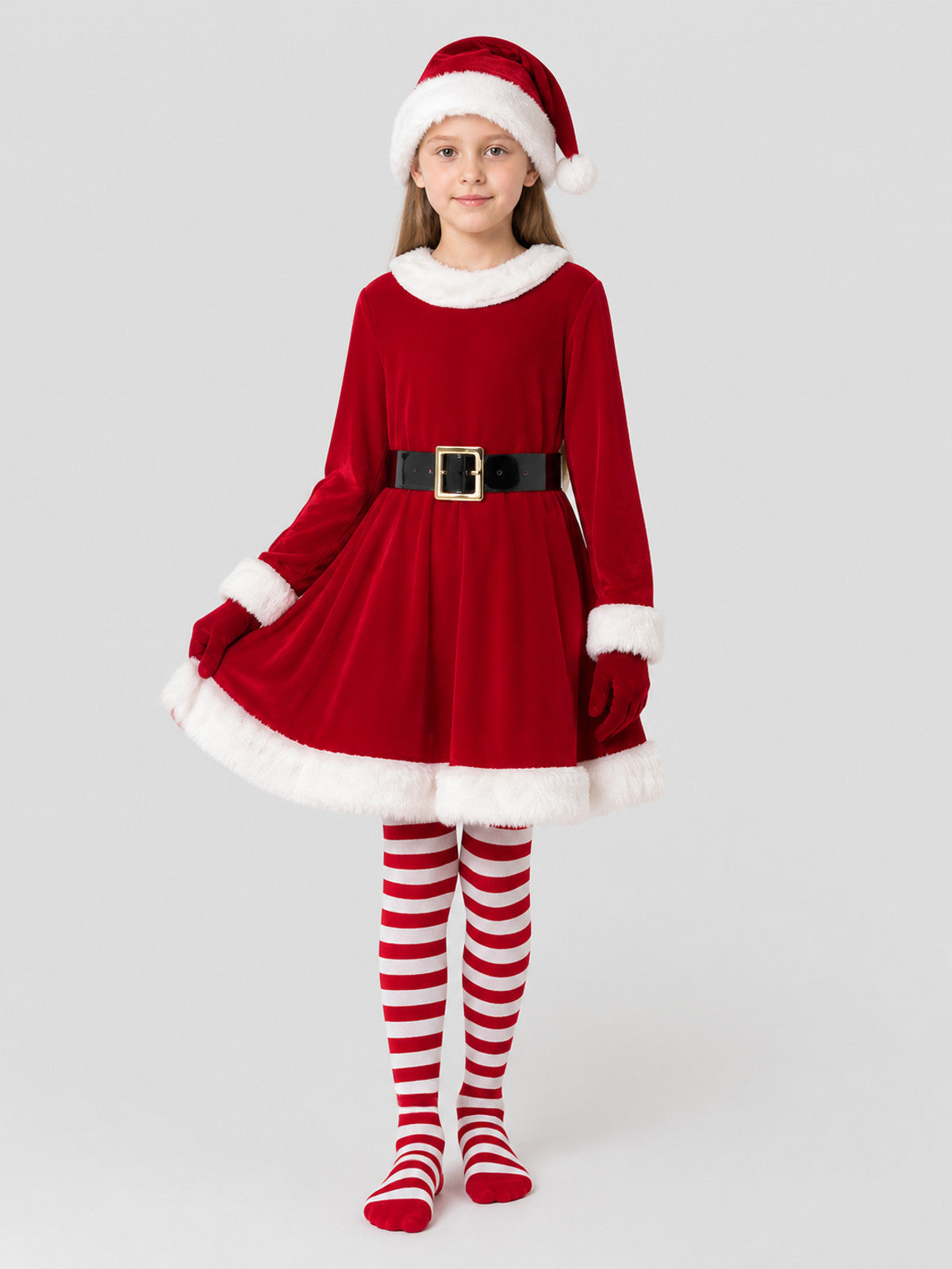 Santa Claus Costume, Dress with Belt, Hat, and Gloves Costume Dresses detail