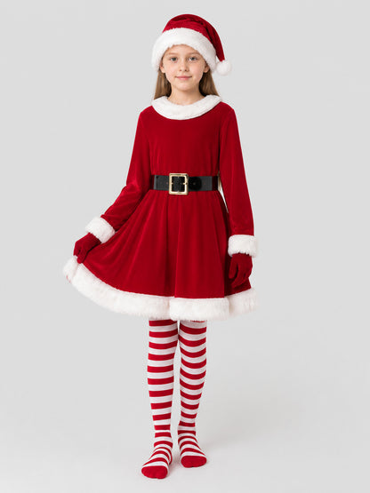 Santa Claus Costume, Dress with Belt, Hat, and Gloves Costume Dresses detail