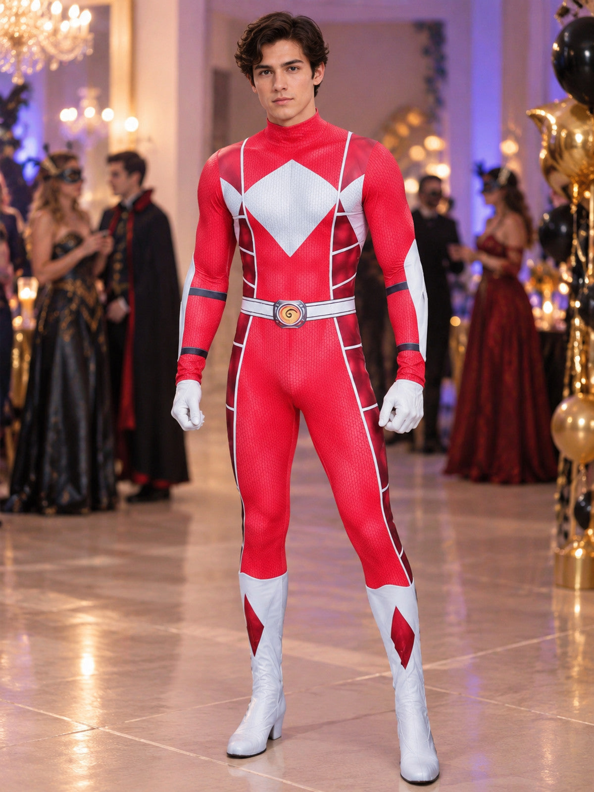 Velvet Cosplay Costume, Red Jumpsuit with Belt