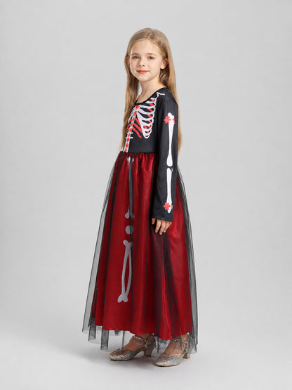 Halloween Skeleton with Roses Black and Red Dress side view
