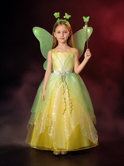 Girl's Fairy Princess Costume Dress, Butterfly Wings Glitter Tulle Halloween main product view