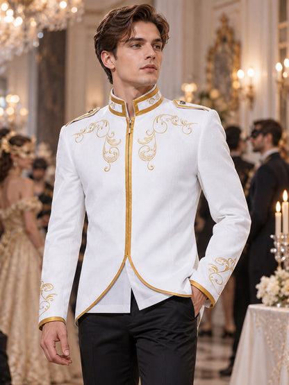 Vampire Halloween Costume: White Jacket with Gold Embroidery