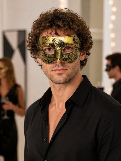 Gold and Black Carnival Mask for Halloween and Cosplay lifestyle view