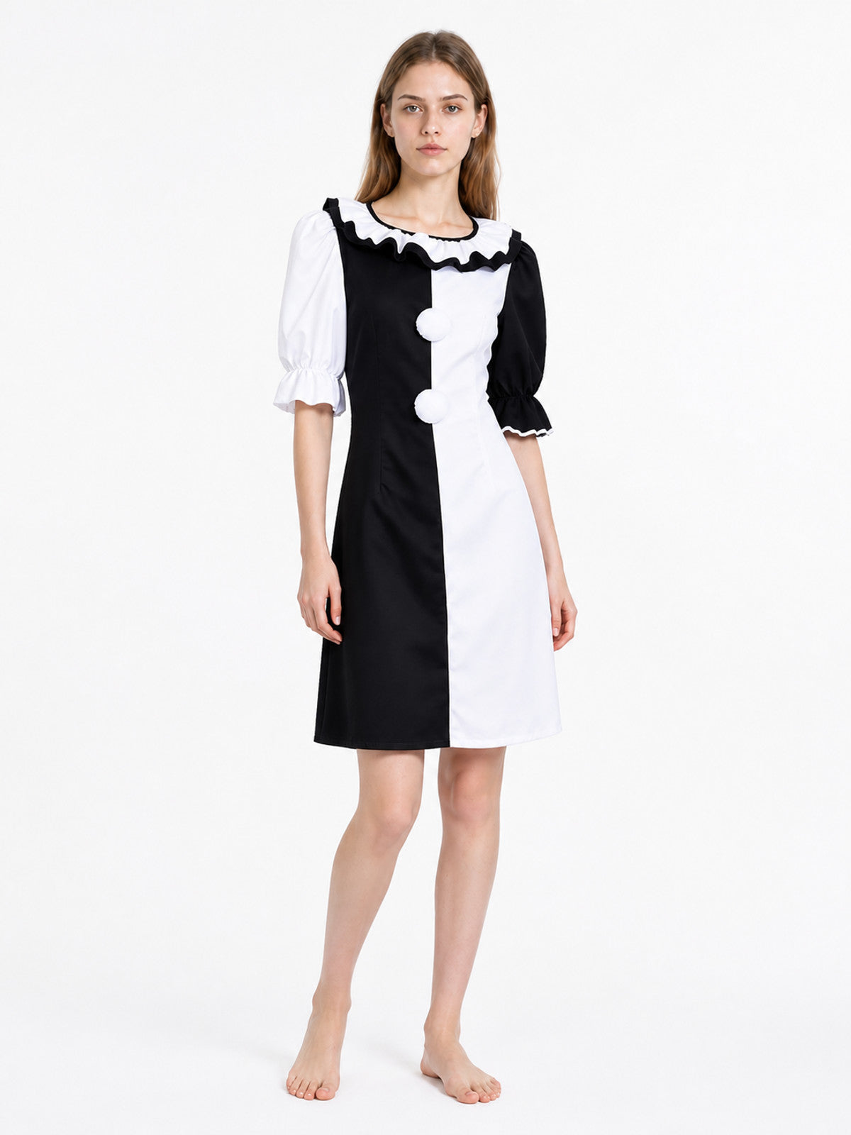 Short Black-and-White Clown Dress with Ruffles