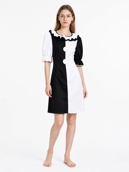 Short Black-and-White Clown Dress with Ruffles