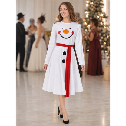 Snowman New Year's Costume, White Dress with Decorative Details