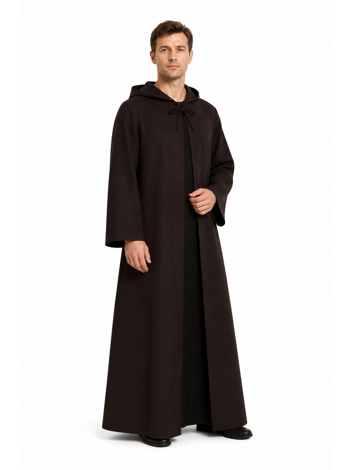 Black Long Hooded Robe with Drawstring product detail