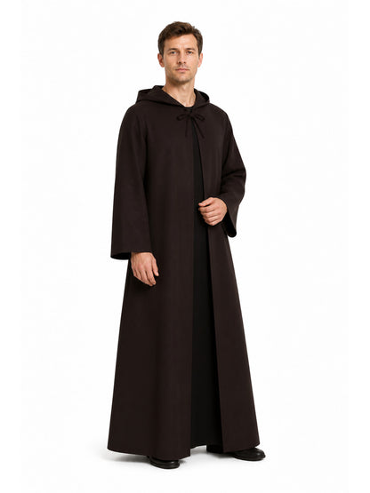 Black Long Hooded Robe with Drawstring product detail