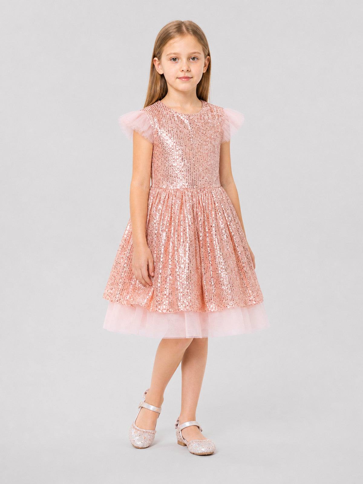 Girls' Dressy Sequin Dress with a Tulle Skirt Costume Dresses detail