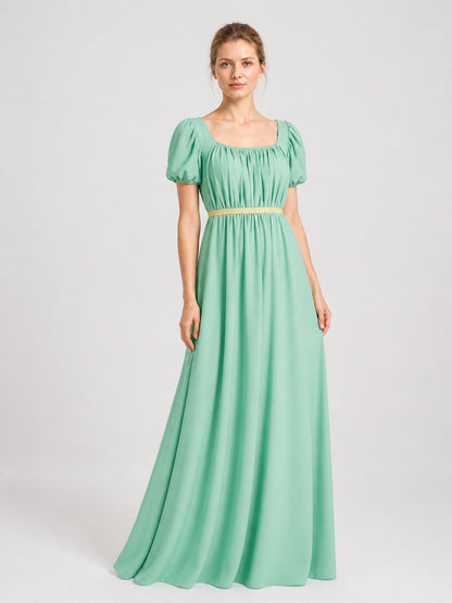 Mint Bridgerton Dress with Puff Sleeves and High Waist Costume Dresses detail