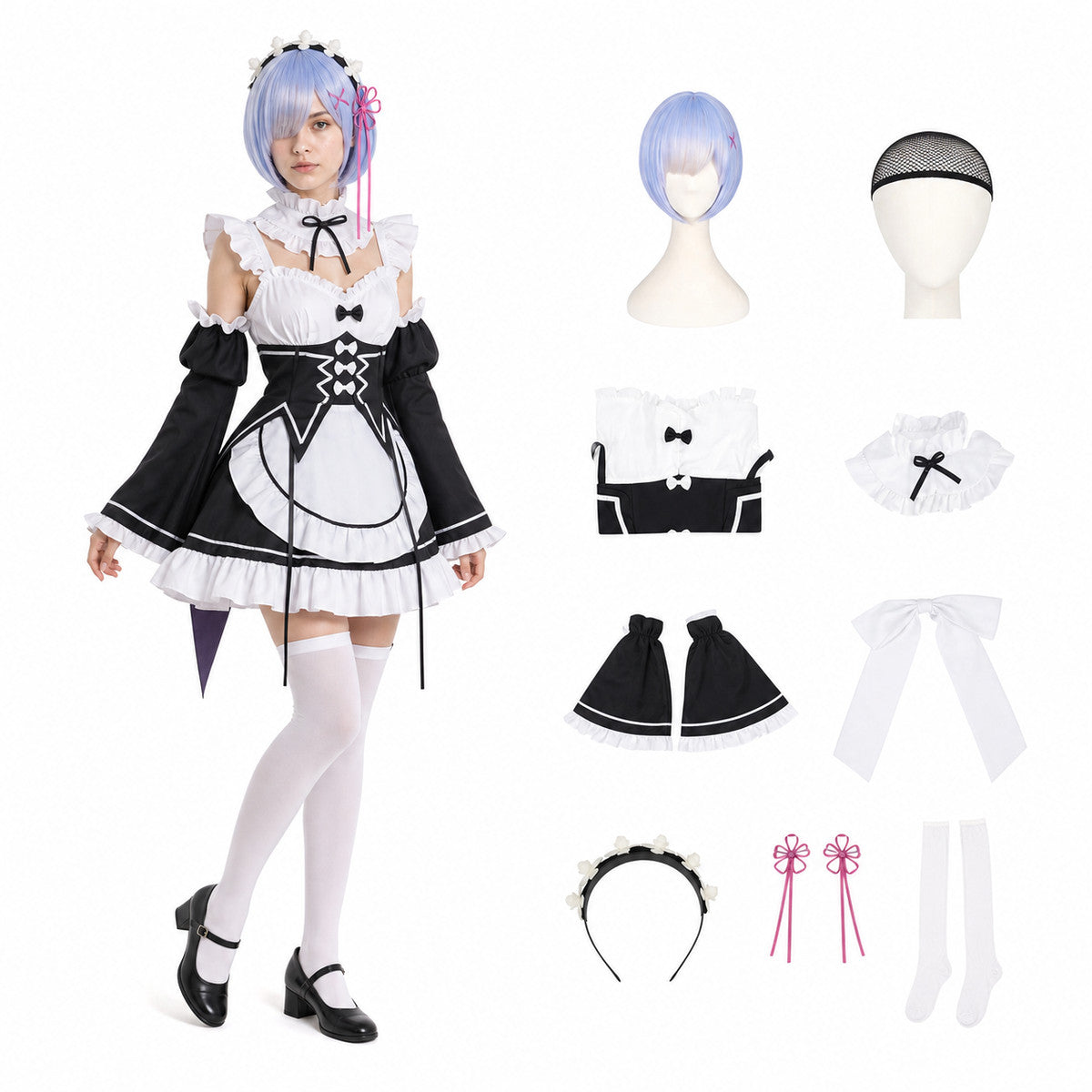 Lolita Maid Rem Cosplay Costume for Halloween Costumes detail