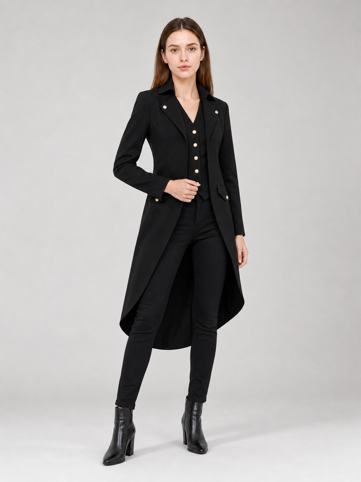 Black Long-Tail Steampunk Frock Coat