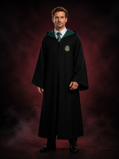 Wizard Costume Set, Hooded Robe With Striped Tie and Embroidered Badge main product view
