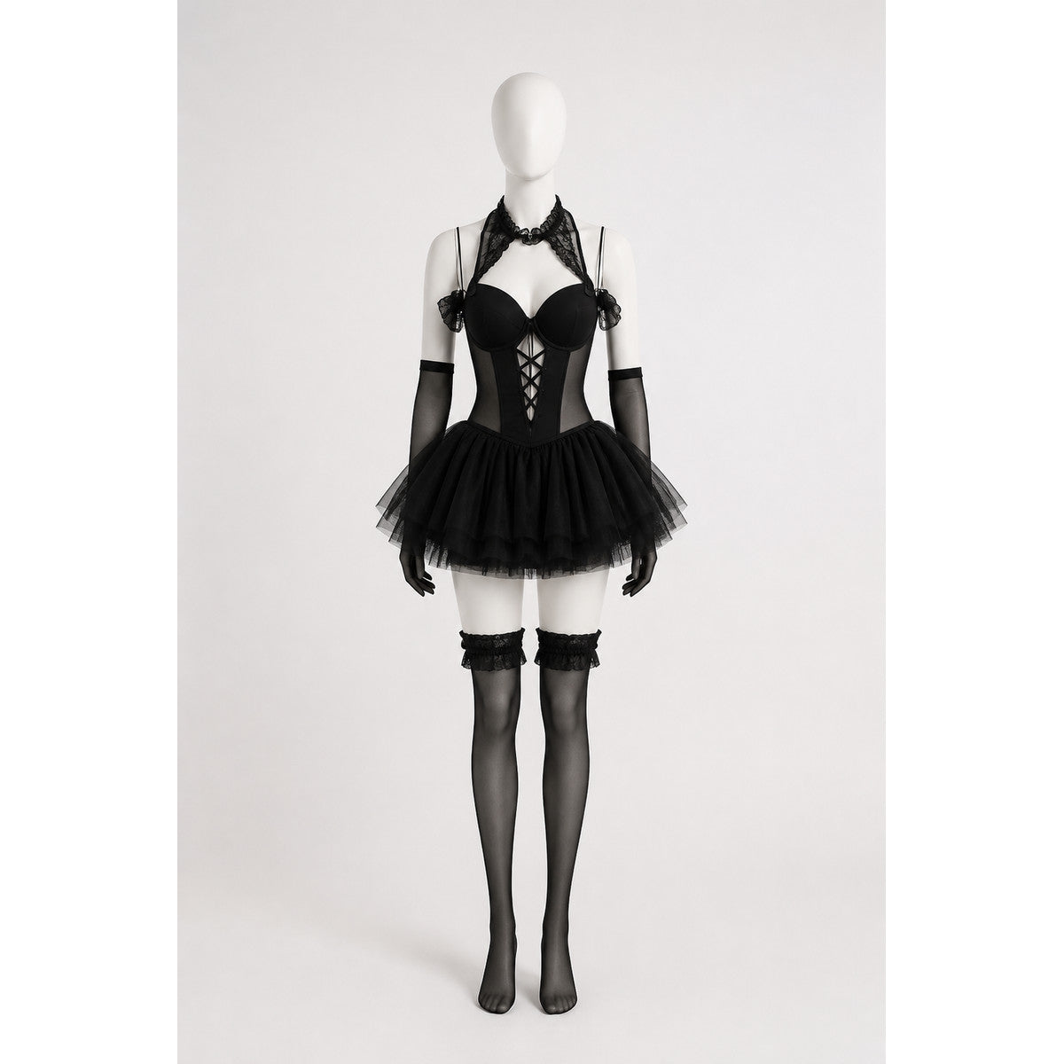 Black Demon Costume with a Full Skirt for Halloween Costumes detail