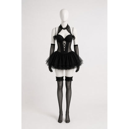 Black Demon Costume with a Full Skirt for Halloween Costumes detail