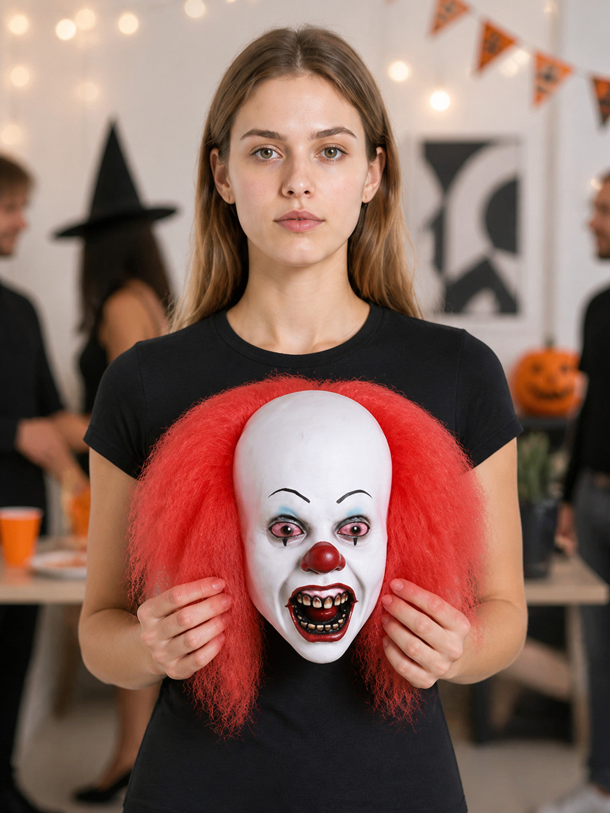 White Scary Clown Carnival Mask for Halloween lifestyle view