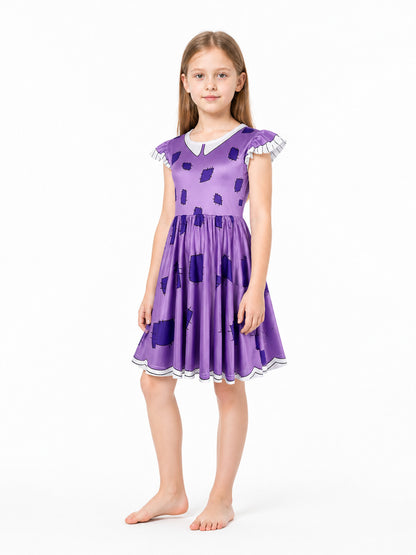 Pomni the Clown Cosplay Dress: Purple with White Ruffles