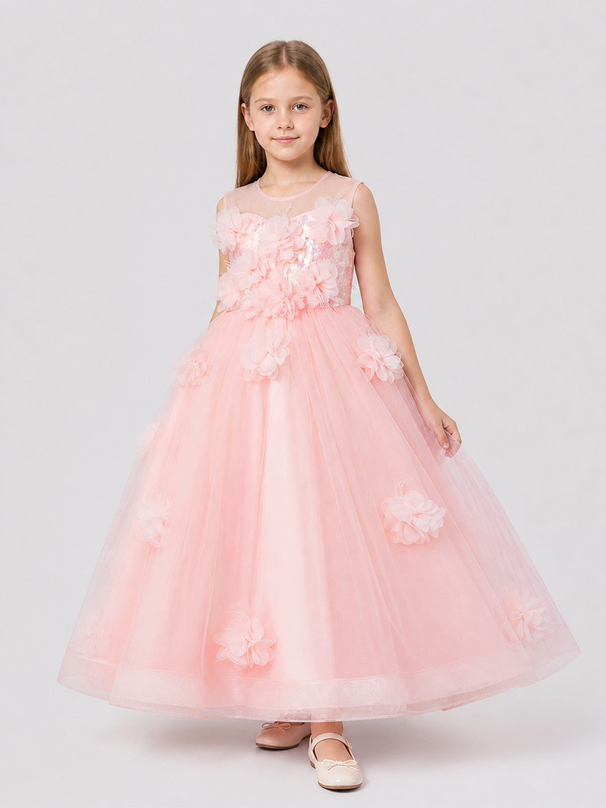 Girls’ Princess Dress with Sequins and Floral Décor product detail