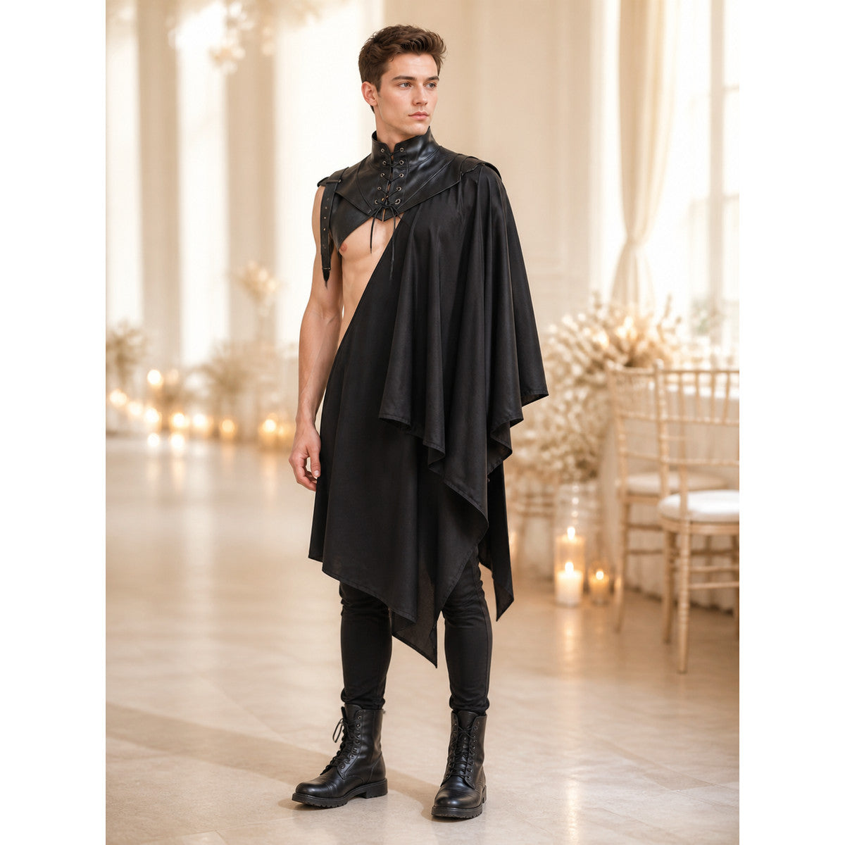 Black Asymmetrical Vampire Cape for Halloween lifestyle view