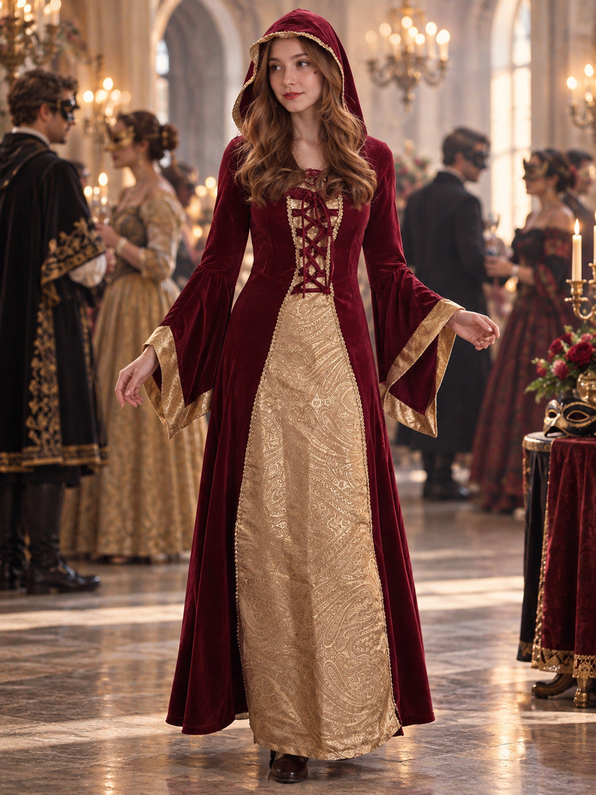 Burgundy Witch Costume with Gold Trim