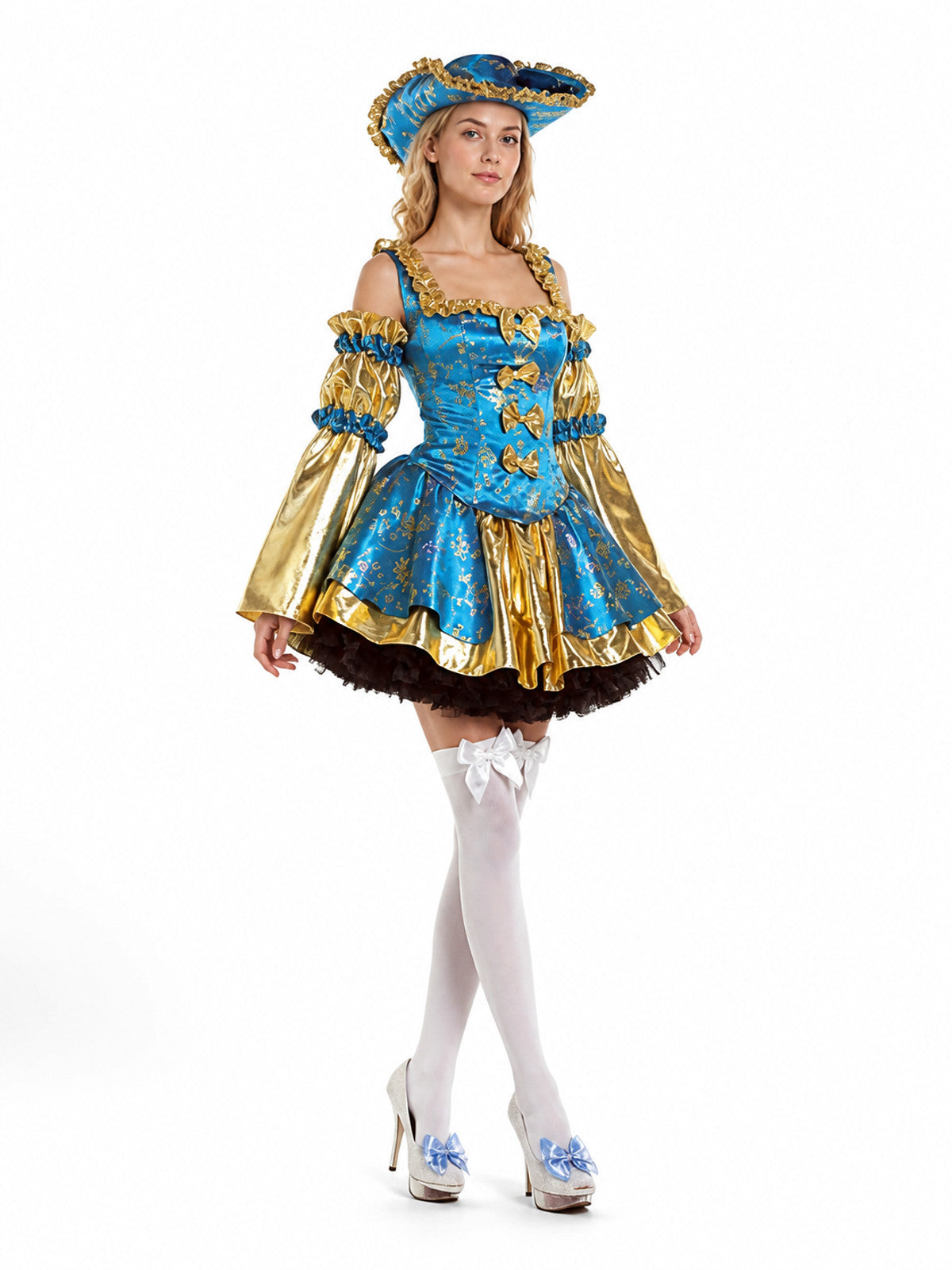 Blue and Gold Pirate Carnival Dress with a Full Skirt Costume Dresses detail