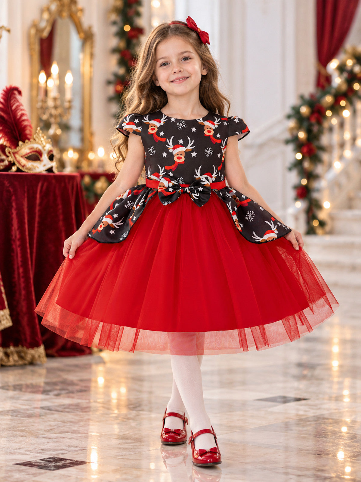 Kids' Holiday Dress with Christmas Print