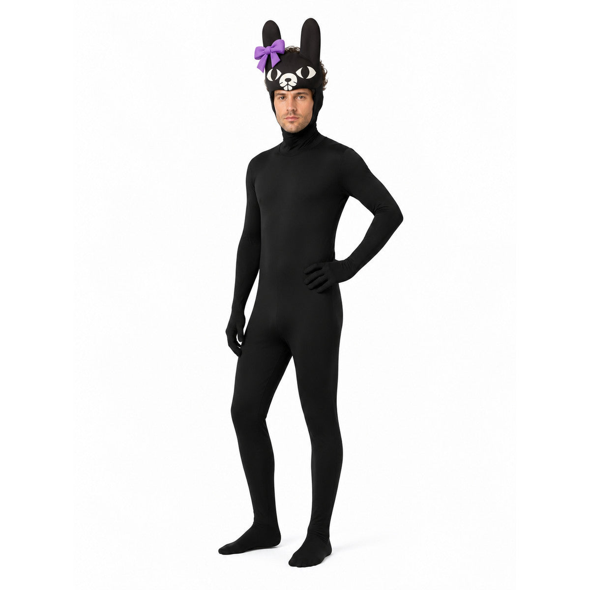 Black Rabbit Bodysuit with Long Ears and Bow Costume Accessories detail