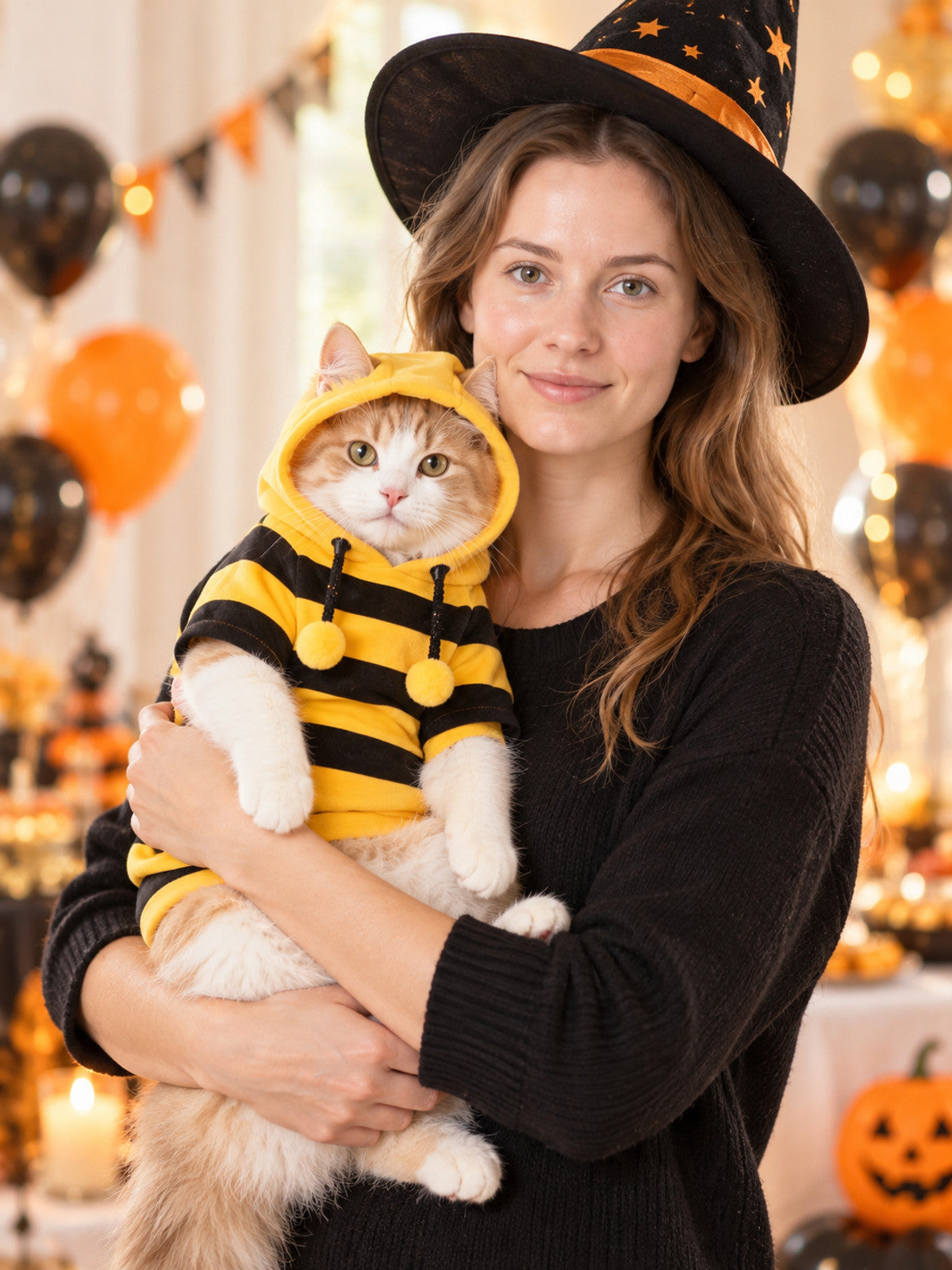 Bee Costume for Cats and Dogs, Yellow and Black with Hood