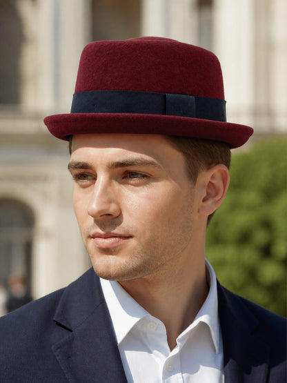 Burgundy Fedora Hat with Dark Band