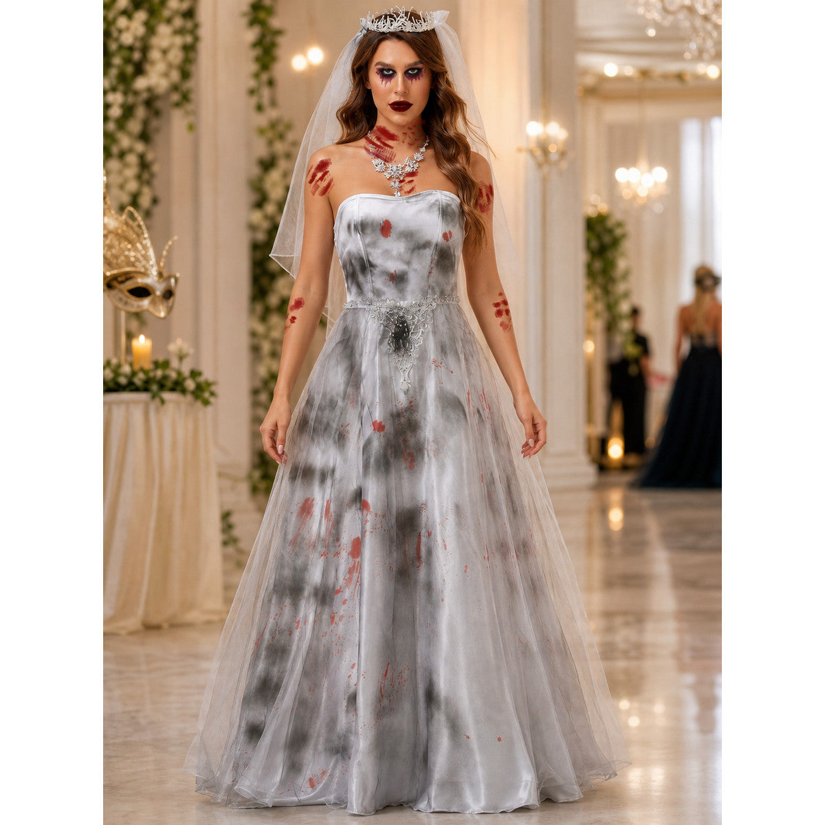 Wedding-Style Dress with Red Accents